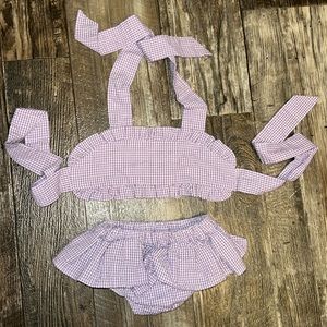 Be Mine Seersucker 2 piece girls bathing suit purple 3t